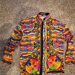 Colorful Silver Silk  Men's Dress Shirt